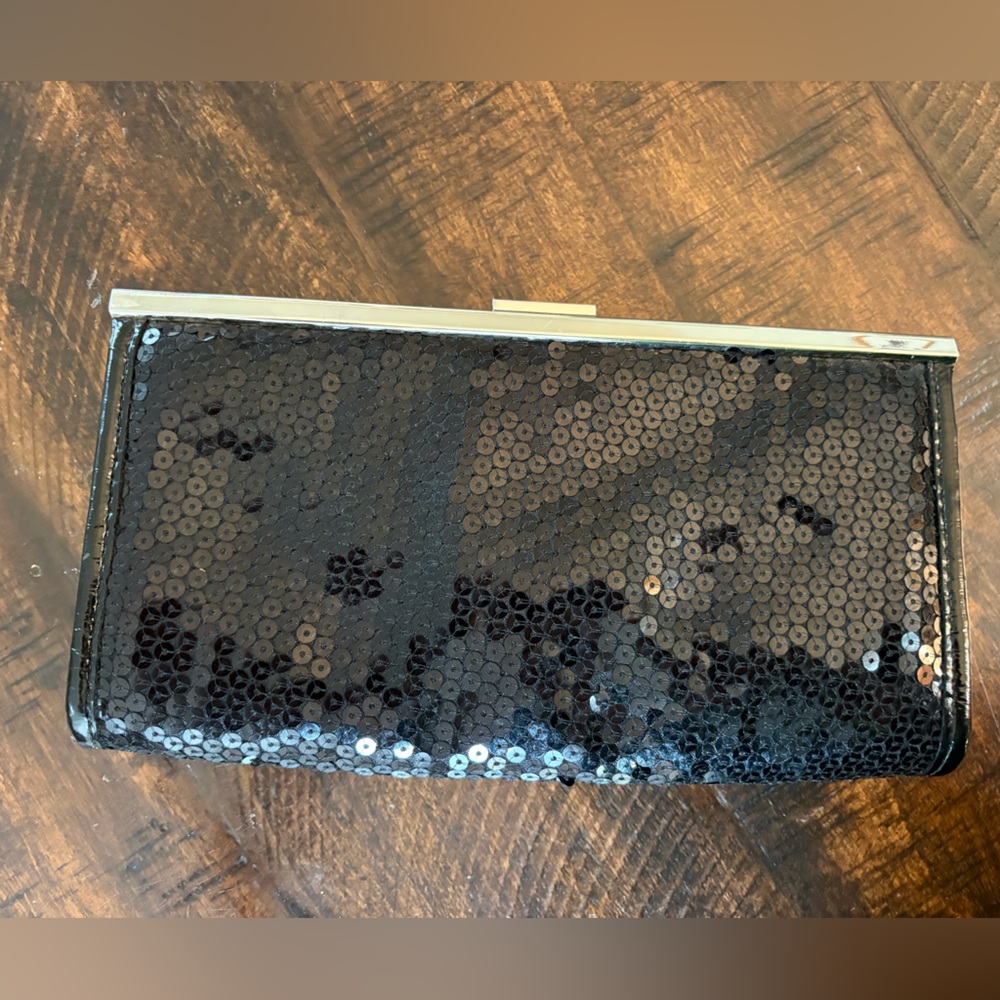 Worthington Black Sequin Silver Clasp Snap Clutch